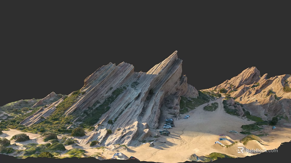 Micro Terrain Landscape With Steep Rock Formations Sandy Ground And Vegetation 3d model 