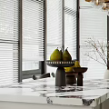 Cozy Modern Restaurant Interior With Green Cabinets Black White Geometric Tile Backsplash Wooden Beams Pendant Lights Dining Table And Bar Counter Stools