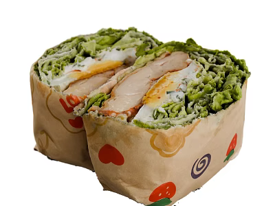 Fresh Chicken Wrap With Lettuce Egg And Sliced Ingredients In Strawberry Heart Paper 3d model