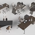 Various Modern Office Desks With Ergonomic Chairs And Wooden Surfaces 3d model