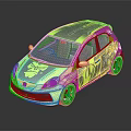 Vibrant Yellow Honda Compact Car With Bold Graffiti Design And Sporty Black Wheels
