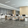 Modern Public Office Space With Open Layout Workstations With Computers Green Plants And Ceiling Lights 3d model