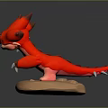 3D Character Model Of Red Dragon Creature With Horns Sharp Claws And Stone Base