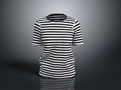 Classic Black and White Striped Short Sleeve T-Shirt for Casual Daily Use 3d model