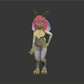 Cartoon Fantasy 3D Character Model With Blue Hair Antlers And White Body Standing Pose