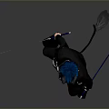 Anime Character With Blue Hair Cat Ears Black Coat And Sword Holding Blue Flames