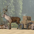 Garden Ornamental Deer Sculptures With Antlers Stone Piles And Metal Rings Decor