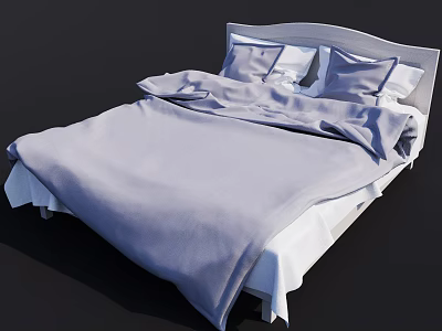 Double Bed With White Headboard Light Blue Comforter Pillows And Simple Design 3d model