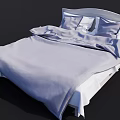 Double Bed With White Headboard Light Blue Comforter Pillows And Simple Design 3d model