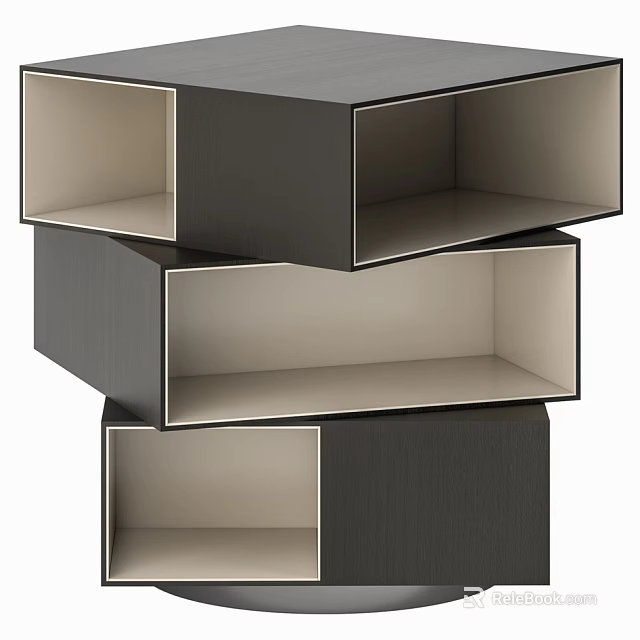 Elegant Modern Geometric Console Side Cabinet With Dark And Light Color Layered Open Storage 3d model 