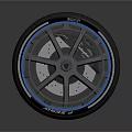 Modern Car Tire With Black Alloy Wheel And Blue Decorative Accent Stripes