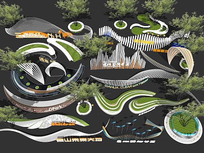 curved special-shaped landscape wall park entrance logo landscape wall square logo landscape wall wave sculpture landscape sketch model