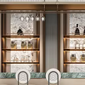 Elegant Modern Bar Interior With Marble Counter Bar Stools And Glass Shelves
