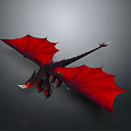Flying Red And Black Mythical Dragon With Expanded Wings Sharp Claws And Fierce Look
