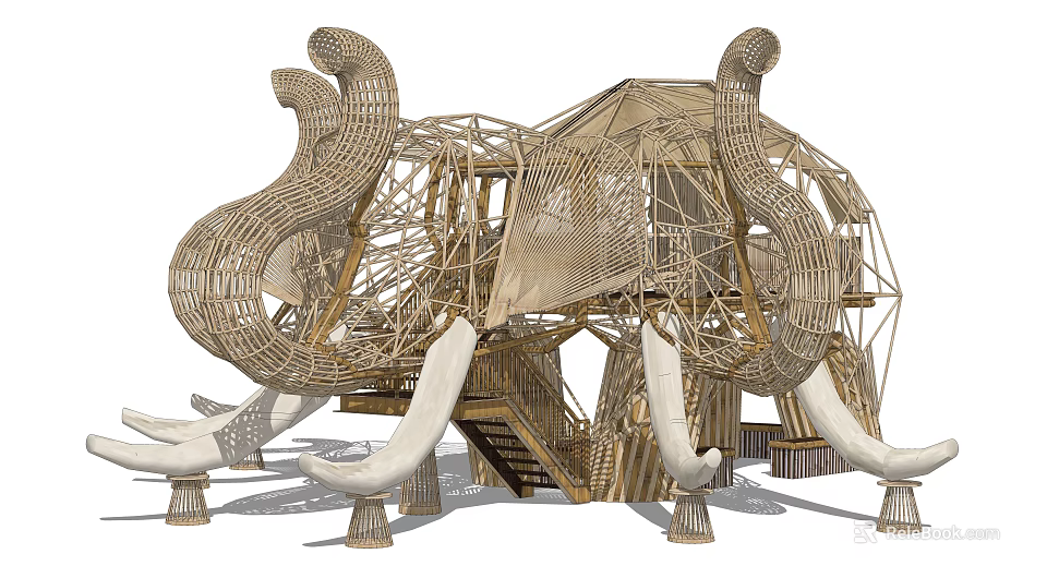 Outdoor Creative Elephant Shaped Pergola With Bamboo Structure Slide And Staircase 3d model 