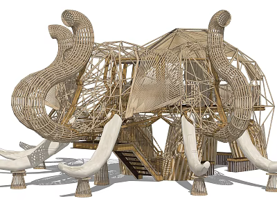 Outdoor Creative Elephant Shaped Pergola With Bamboo Structure Slide And Staircase 3d model