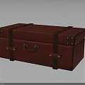 Classic Red Vintage Trunk With Brown Leather Straps And Metal Studs