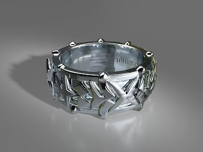 Elegant Modern Silver Ring With Geometric Patterns And Raised Stud Accents 3d model