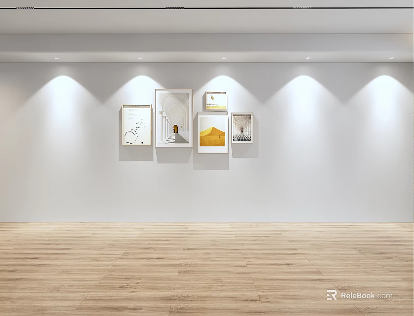 Modern Interior Wall Lighting Design With Downlights And Spotlights Illuminating Artworks 3d model 