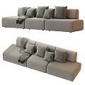 Modern Gray Three Seater Sofa with Soft Cushions and Throw Blanket 3d model