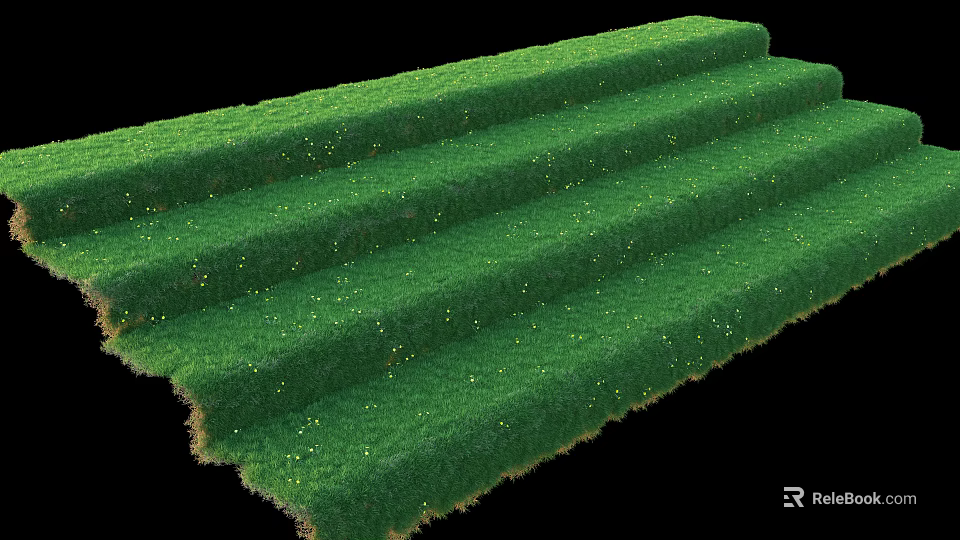 Lush Green Grass Covering Steps With Small Bright Spots On Surface 3d model 