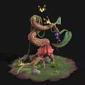 Enchanted Vine Creature With Red Mushroom Purple Berries Green Leaves Butterflies And Grass