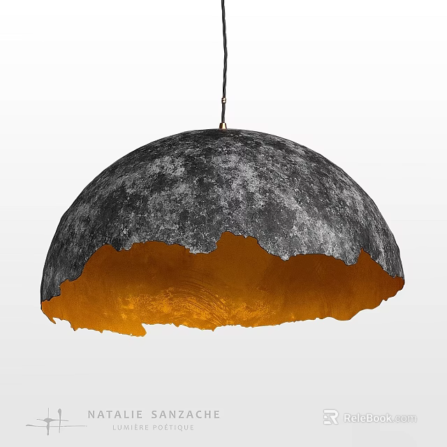 Gray Moon Surface Texture Pendant Light With Orange Interior And Irregular Edge 3d model 