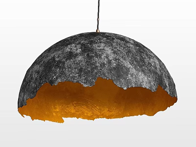 Gray Moon Surface Texture Pendant Light With Orange Interior And Irregular Edge 3d model