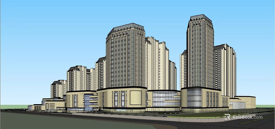 Modern Commercial Street Featuring High Rise Buildings And Shopping Complex 3d model 
