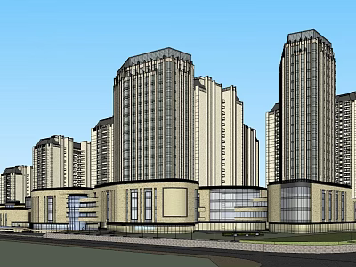 Modern Commercial Street Featuring High Rise Buildings And Shopping Complex 3d model