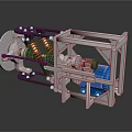 Mechanical Device With Metal Frame Red Springs And Blue Motor Components
