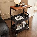 Rolling Storage Shelf With Wooden Top Black Compartments On Wheels For Indoor Organization