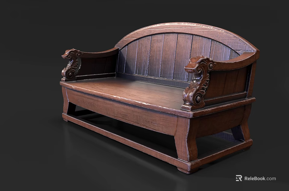 Vintage Wooden Outdoor Sofa With Carved Armrests And Solid Wood Design 3d model 