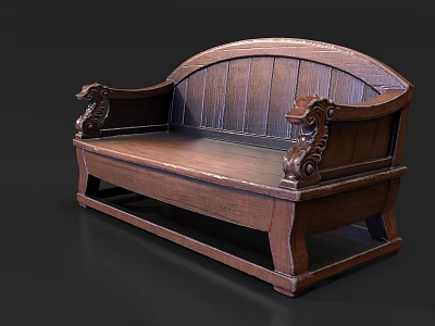 Vintage Wooden Outdoor Sofa With Carved Armrests And Solid Wood Design 3d model