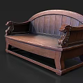 Vintage Wooden Outdoor Sofa With Carved Armrests And Solid Wood Design