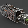 Futuristic Mechanical Device With Metal Structure And Green Glowing Lens Design