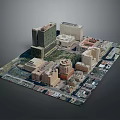 Realistic 3D Urban Landscape Model Featuring Diverse Buildings and Green Areas Layout