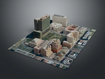 Realistic 3D Urban Landscape Model Featuring Diverse Buildings and Green Areas Layout 3d model