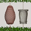 Red And Black Woven Lanterns With Intricate Patterns Hanging With Green Plants