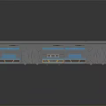 Cartoon Scene Of Futuristic Multi layered Blue And Gray Tech Structure With Shiny Reflective Surface