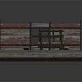 Vintage Wooden Structure Elements With Platform Stairs Curved Plank Wheels Chest And Mat