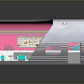 Cartoon Retro Diner Interior With Pink Walls Black White Checkerboard Floor And Blue Seats