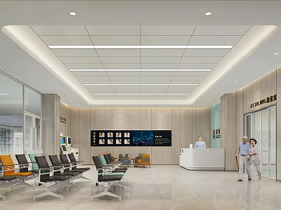 Modern Hospital Outpatient Clinic Lobby With Waiting Chairs And Reception Desk 3d model