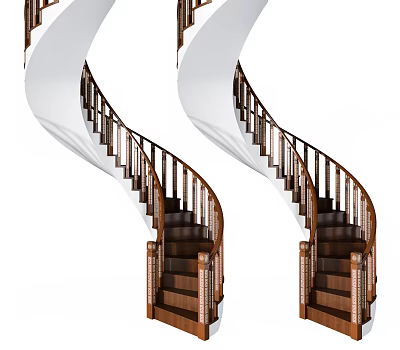Modern Spiral Staircase Interior Design With Wooden Handrail And Dark Steps 3d model