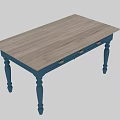 Blue Dining Table With Dark Top Three Drawers And Turned Legs