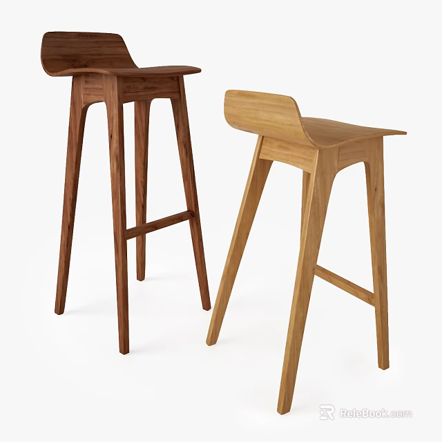 Pair of Modern Wooden Leisure Chairs With Simple Design And Dark Light Wood Tones 3d model 