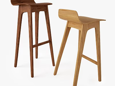 Pair of Modern Wooden Leisure Chairs With Simple Design And Dark Light Wood Tones 3d model