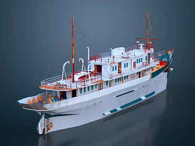 Classic Cruise Ship With Masts Multiple Decks And White Hull 3d model