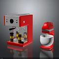 Red Coffee Maker And Blender With Cups As Modern Home Kitchen Electronic Appliances