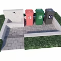 Public Facility With Colorful Recycling Bins Hand Washing Station And Grass Area